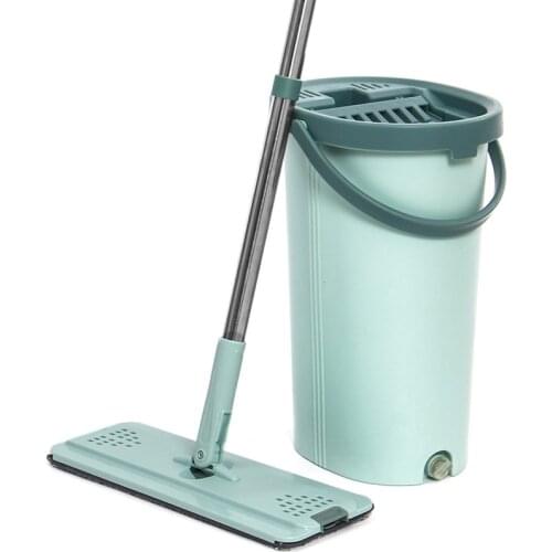 Spray Flat Squeeze Mop Hand Free Wringing Wet Dry House Wooden Floor Cleaning Lazy Mops with Bucket Replacement Microfiber Pads