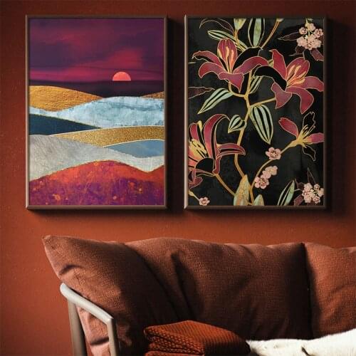 Nordic Abstract Landscape Wall Art Cactus Poster Starry Sky Oriental Lily Canvas Painting Prints for Living Room Home Decor