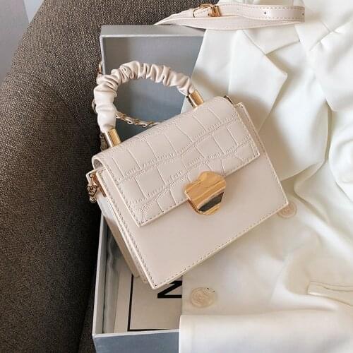 Folding Handle Stone White Crossbody Bags For Women 2021 Small Handbag Mini Bag PU Leather Hand Bag Ladies Designer Bags Bolsos