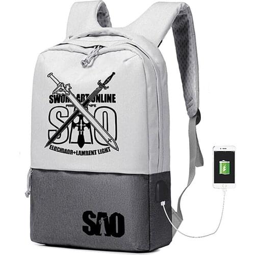 Sword Art Online Anime Bookbag SAO Travel Backpack USB Charging Laptop Backpack Women Back Pack Oxford School Bags Rugzak