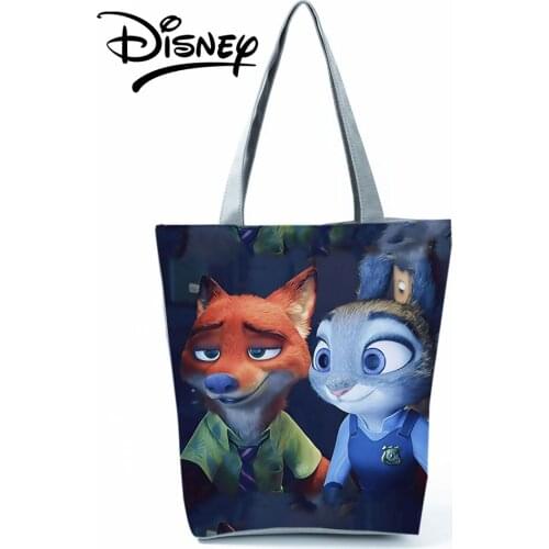 Disney Zootropolis Handbags High Capacity Eco Reusable Shopping Bag Cartoon Rabbit Fox Women Shoulder Bag Travel Beach Bag Lady