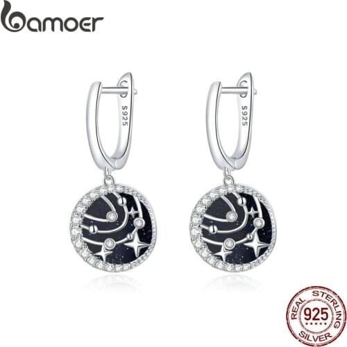 Bamoer Stud Earrings for Women 925 Sterling Silver CZ Ear Studs Brilliant Galaxy Engagement Statement Jewelry gift BSE423
