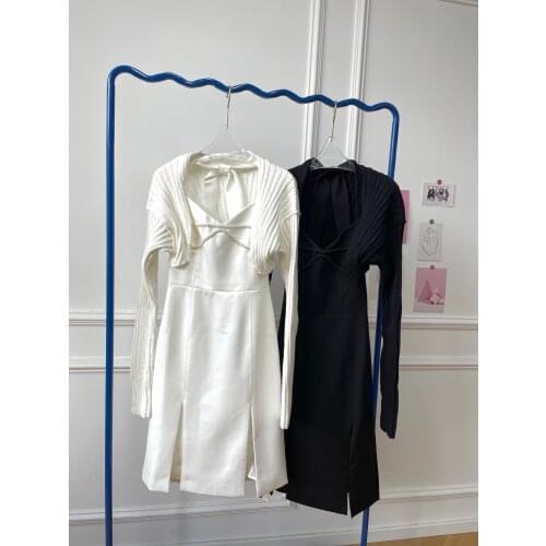 Autumn High 2021FW Quality Women Luxury Pearl Halter Long Sleeve Dress For Ladies 2 Color Gdnz 7.13