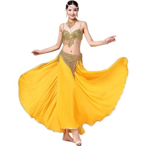 2019 Belly Dance Costume 3set Women Dancewear Performance Sequined Beaded Embroidered Suit Bollywood Indian Bellydance Dress