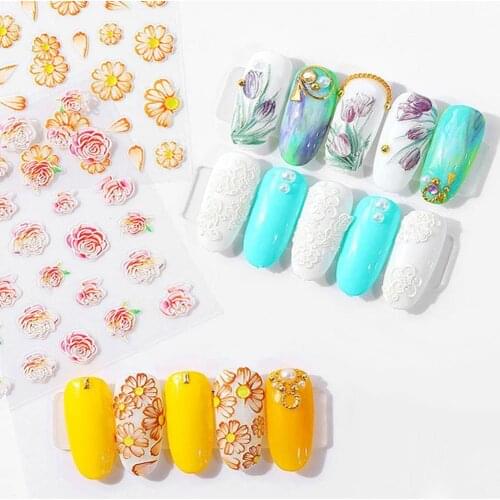 1 Sheet 5D Flower Nail Stickers Art Decals Self-Adhesive Manicure Decorations