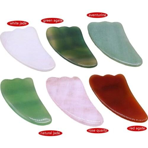 1Pc Natural Jade Guasha Scraping Massage Scraper Face Massager Board Rose Quartz Agate Acupoint Facial Eye Care 6 Colors