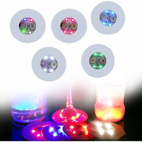 1pc 10pcs LED Coasters Flat 3 Modes Bottle Stickers Battery Powered Foam Core Board Color Changing Party