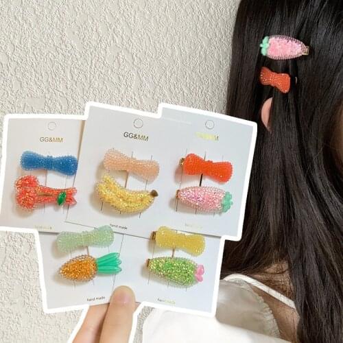 2Pcs/lot Girls Hair Clips Bowknot for Baby Girls Acrylic Cartoon Fruit Bows Flower Toddlers Kids Princess Hair Pins