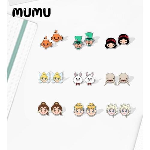 2021 New Disney Characters Stud Earring Cute Queen Elsa Nemo Epoxy Jewelry Resin Acrylic Earrings Handmade Gifts Girl