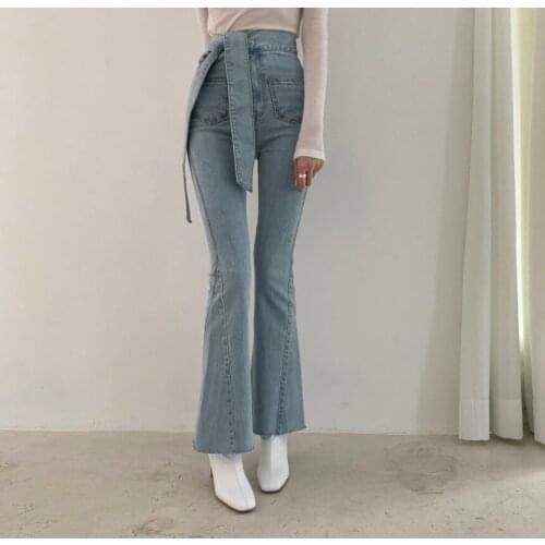 2021 Casual Slim Jeans Pants For Women High Waist Pockets Ladies Straight Denim Flare Pants Summer Female Y2K Trousers P171
