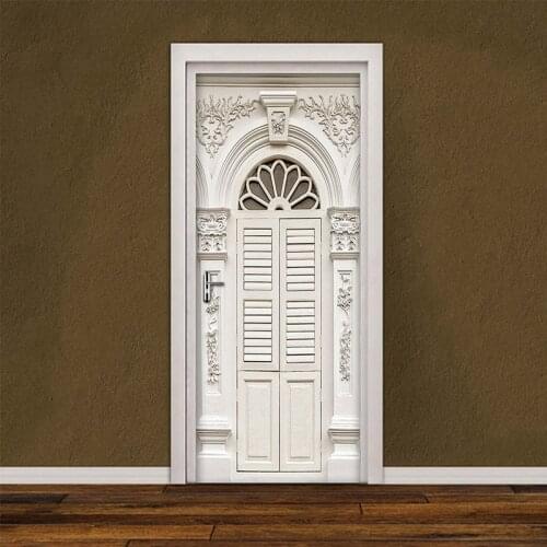 European Style 3D Door Sticker Wallpaper Bedroom Living Room Door Decoration Mural 3D PVC Self-adhesive Waterproof Wall Decals
