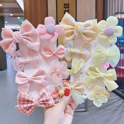 8PCS/Set New Girls Cute Cloth Flower Bow Pink Hairpin Kids Sweet Hair Decorate Clip Barrettes Headband Fashion Hair Accessories