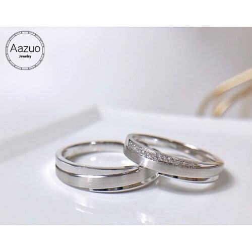 Aazuo Orignal 18K White Gold Real Diamond Fashion Couple Rings Lover Rings for Couple Engagement Banquet Propose