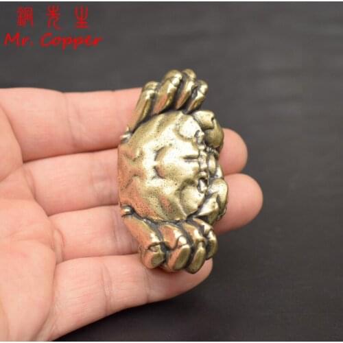 Antique Bronze Crab Statue Tea Pet Desk Ornament Pure Brass Solid Animal Miniature Figurine Vintage Home Decorations Accessories