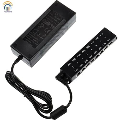 POE-8-24V120W Power over ethernet injector 8 port PoE connector Passive POE injector included 24V120W power adapter
