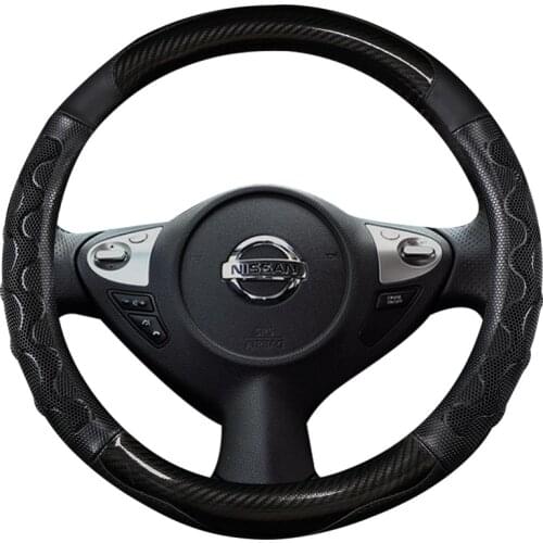 38CM Leather Steering Wheel Cover for Nissan Qashqai Juke Primera Versa Almera Terrano Kicks March Murano 350z Terrano NV200