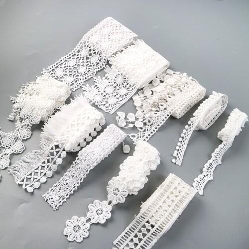 David accessories 1yard/roll 9roll/set White Beige Cotton Embroidered Lace Net Ribbons Fabric Trim DIY Sewing Craft,1Yc10134