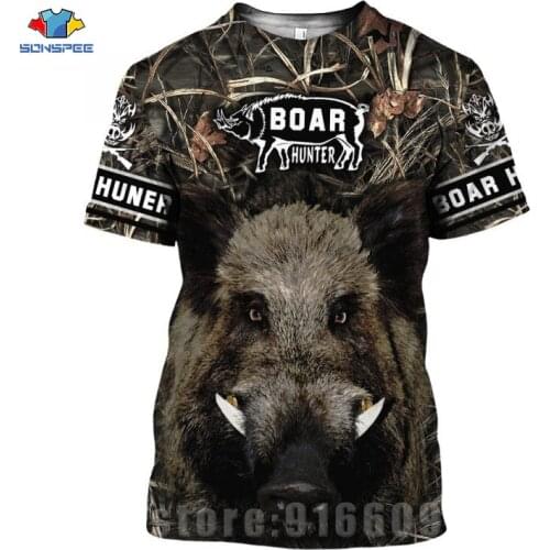 3D Print Camo Wild Boar Mens T-Shirts Harajuku Oversized Weeds Deer Hunting Hunter Shirt Animal Graphic T Shirts Men Clothing