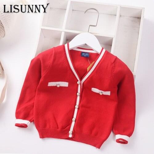 Girl Cardigan Sweater Autumn Winter 2021 V-Neck Pockets Infants Children Cotton Knitwear Baby Kids Coat Toddler Clothes 0-5y