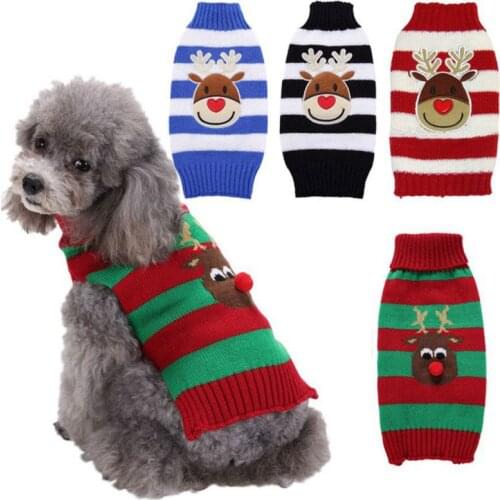 Pet Cat Dog Cardigan Stretch Big Knitted Winter Warm Clothes Christmas Deer Sweater Red Green Strip Puppy Cat Sweater