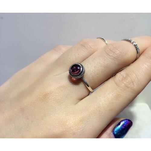 925 Sterling Silver Retro Rings Red Stone Open Rings Jewelry anillo de plata anello