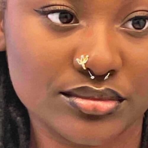 1Pcs Hollow Crown Fake Piercing Nose Ring Punk Gold Color Clip Nose Ring Ear Clip Cuff Body Jewelry Faux Piercing Bijoux