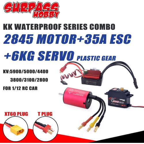 SURPASS HOBBY COMBO Brushless Motor Waterproof ESC T PLUG TX60 PLUG 2845 with 6kg Plastic Gear Servo 35A ESC for 1/12 RC Car