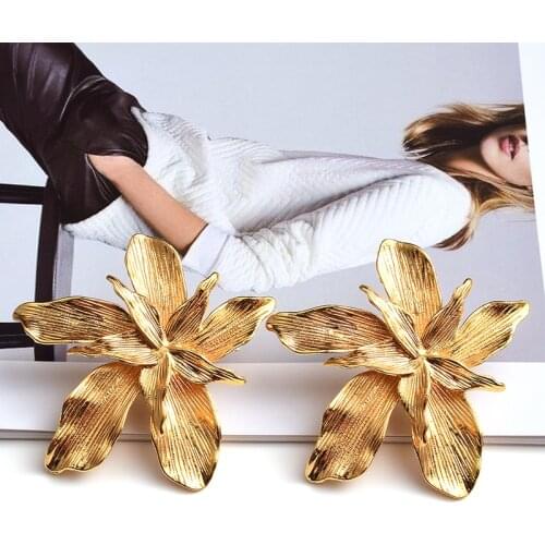 Wholesale ZA New Arrive Fashion Double Flowers Drop Earrings Statement Metal Gold Brincos Jewelry Accessories For Women