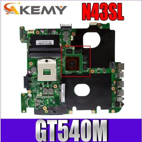 Akemy N43SL Laptop motherboard for ASUS N43SL N43SM N43SN N43S N43 original mainboard 100%Test HM65 GT540M