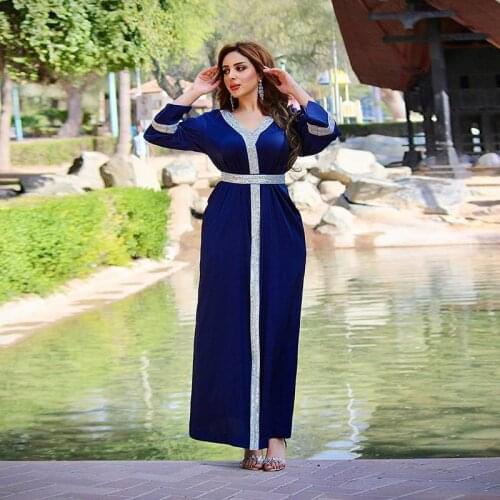 Muslim Fashion Women Turkish Abaya Dubai Caftan Satin Long Dress Elegant Ladies Party Diamonds Shiny African Robes Boubou