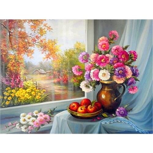 Flowers Vase Roses DIY Embroidery 11CT Cross Stitch Kits Craft Needlework Set Printed Canvas Cotton Thread Home Wholesale