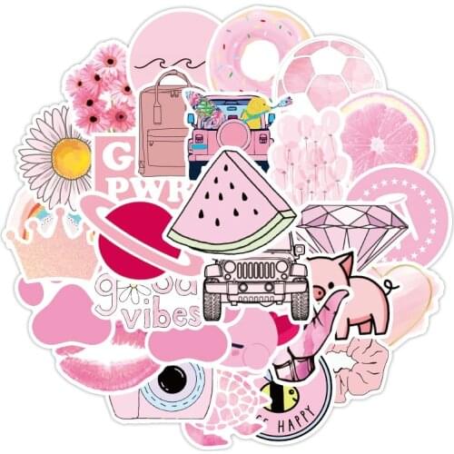 50Pcs Anime Cartoon Cute Stickers Small Fresh Girl Pink Sticker Pack For Laptop Skateboard Scrapbook Waterproof Suitcase Stikers
