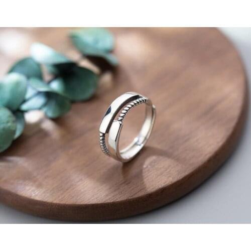 Authentic REAL. 925 Sterling Silver Double Rows Twisted Roped Braid &Geometric Lucky Bar wider Rings GTLJ1555