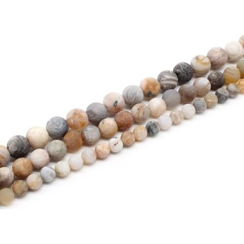 Natural Stone Matte Dull Polish Bamboo Leaf Agat Round Loose Spacer Beads 15inches 4-12mm Pick Size For Jewelry Making DIY