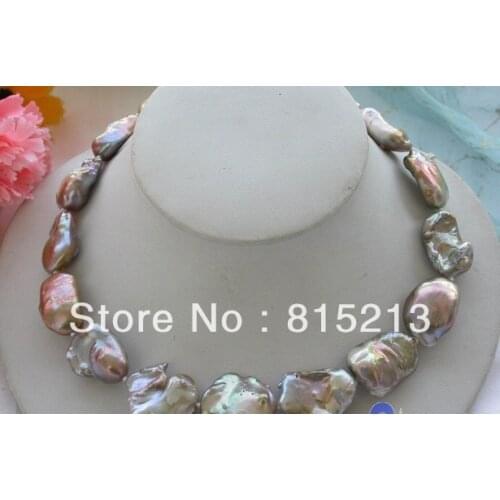 N704 Lustre 17" 21-22mm LAVENDER baroque keshi reborn PEARL NECKLACE % Discount AAA