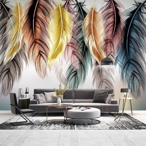 Custom Photo Mural Wallpaper 3D Hand Painted Colorful Feathers Luxury Wall Decor Painting Living Room Bedroom Backdrop Wallpaper