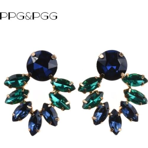 PPG&PGG Brand Big Crystal Stud Earrings New Women Statement Jewelry For Wedding Trendy Long Pendant Luxury Earrings Pendientes