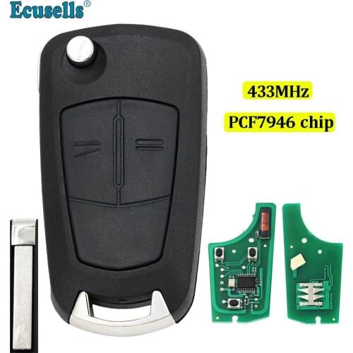Folding flip 2 buttons remote key fob 433Mhz with PCF7946 chip for Vauxhall Opel Vectra C Signum 2005-2009 HU100 uncut