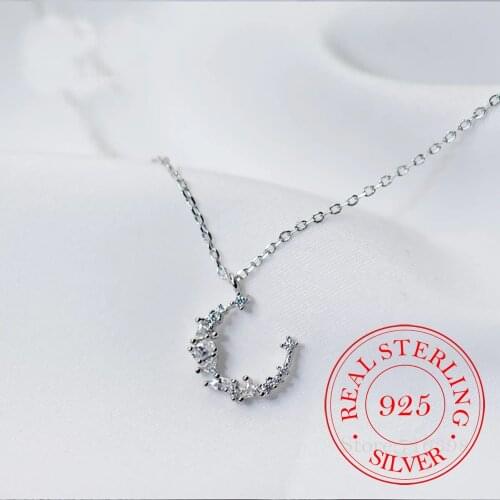 Real 925 Sterling Silver Crystal Moon Charm Pendant Necklace For Women Choker Collares Wedding Party Jewelry Gift