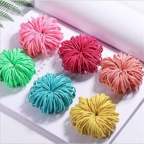 New 100 pcs/Lot Girls Candy Colors Nylon 3CM Rubber Bands Children Safe Elastic Hair Bands Ponytail Holder Kids Hair Accessories