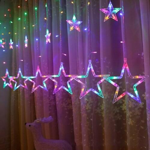 2.5M Christmas Garland Star Fairy Light Curtain LED String Lamp For Outdoor Xmas New Year Decor Lamp