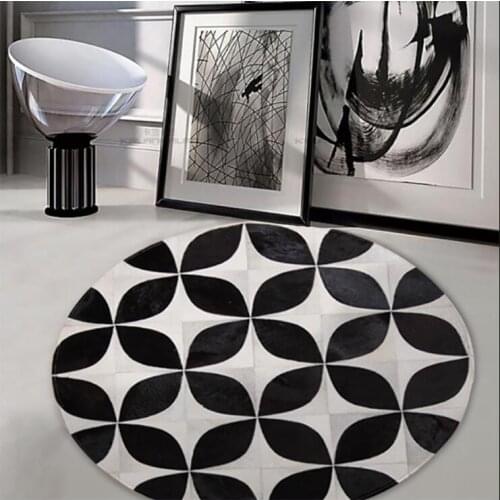 Handmade luxury cowhide seamed 2M modern natrual genuine cowskin circle pattern door mat decoration rug leather floor mats