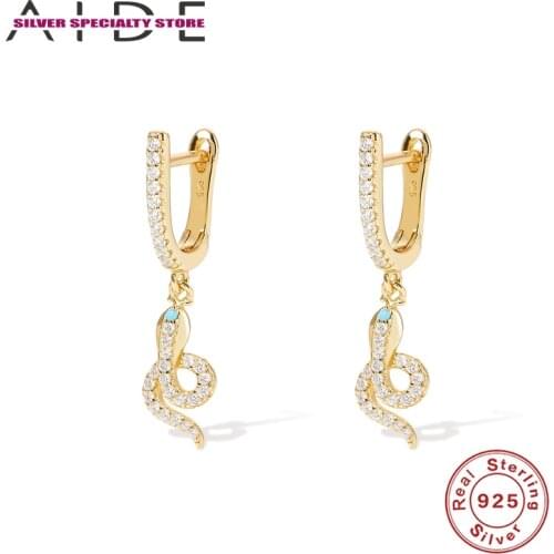AIDE Turquoise Snake Drop Earrings S925 Silver Earrings For Women Piercing Earring Fine Jewelry Pendientes Aretes For Girls Gift