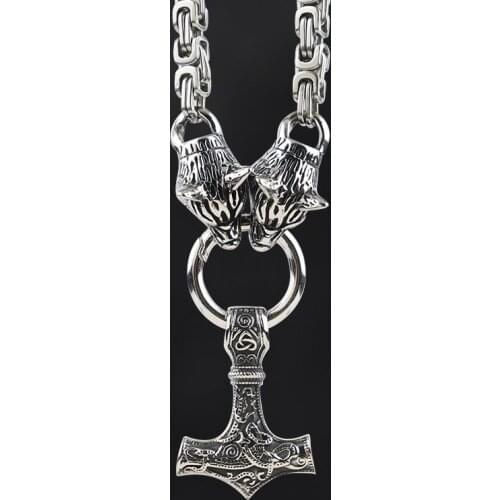 Nordic Viking wolf necklace for men stainless steel Knot Fenrir pendant