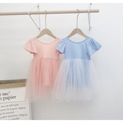 Wedding Dress Girl Cute Baby Girl Short Sleeves Bow Birthday Gift Lace Mesh Princess Dress Blue Yellow 1 2 3 4 Years Old