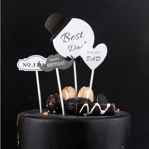 4 pcs/lot Fathers day Cake Topper Beard Love Heart Dad Birthday Cupcake Topper for Fathers day Birthday Party Cake Decorations