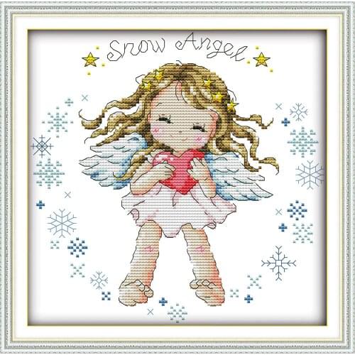 Everlasting Love Snow Angel Chinese Cross Stitch Kits Ecological Cotton Stamped 14CT 11CT DIY Christmas Gift Wedding Decoration