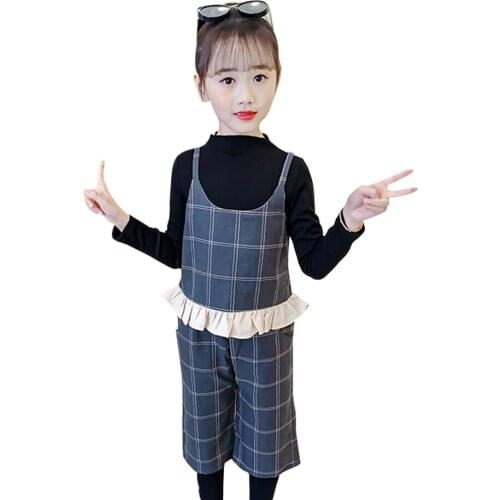 Kids Clothes Girls Plaid Vest + Tshirt + Pants Clothing For Girls Patchwork Girls Sets Spring Autumn Childrens Clothes