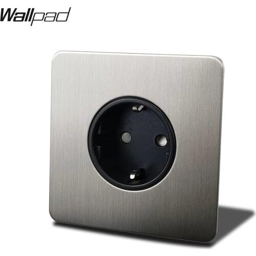 Wallpad Satin Chrome EU Socket Wall Electric Outlet Brushed Silver Stainless Steel Panel H6 Series