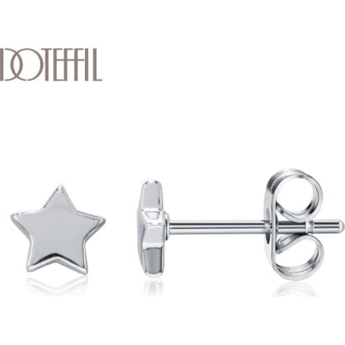 DOTEFFIL 925 Sterling Silver/18K Gold/Rose Gold Star Earrings For Man Women Jewelry Fashion Jewelry Wedding Party Gift